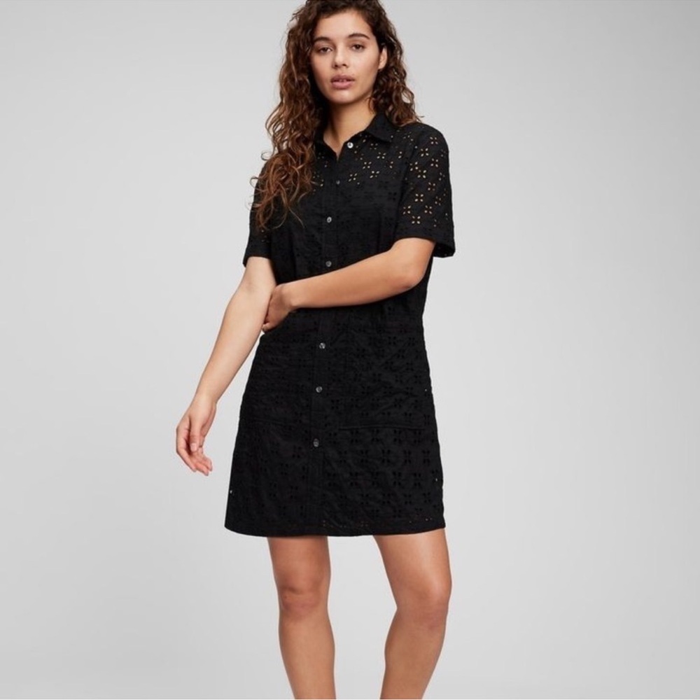 GAP Cotton Black Eyelet Shirt Dress